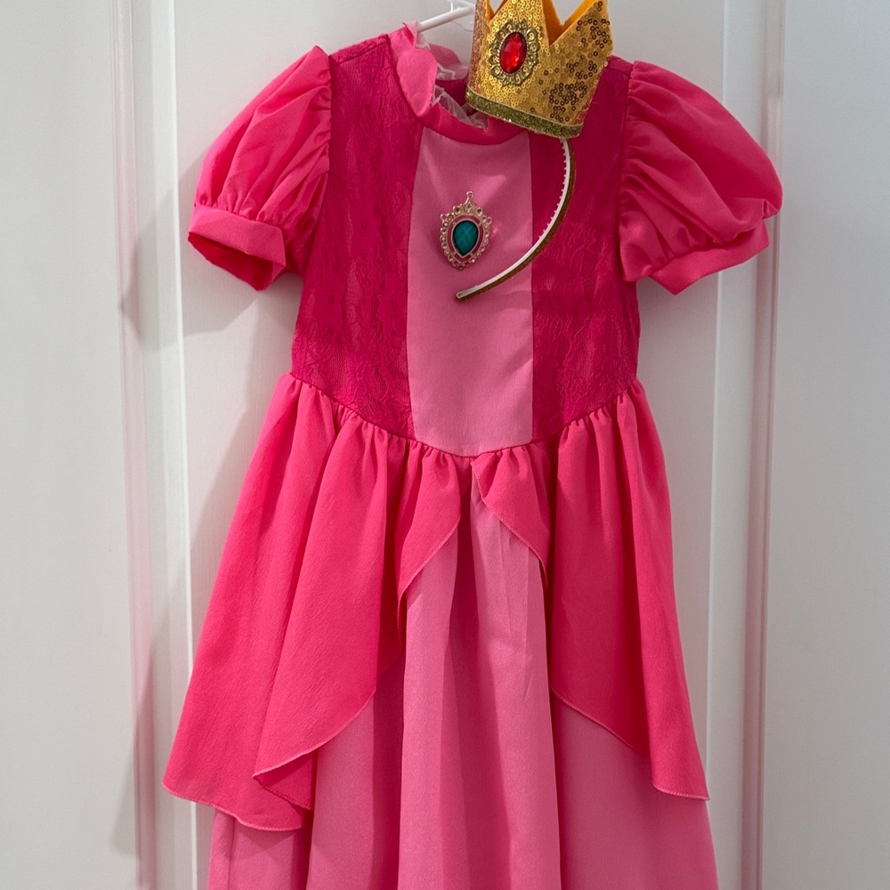 Pink Princess Peach Costume with Crown